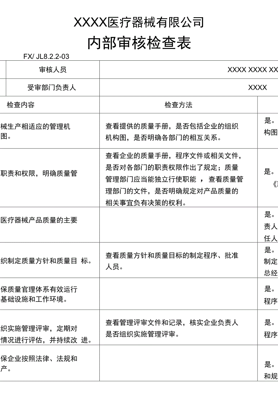 (完整word版)YYT0287-2017医疗器械内审检查表(内容已填写)全部门_第1页