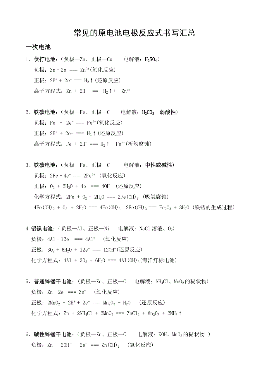 常见的原电池电极反应式书写汇总_第1页