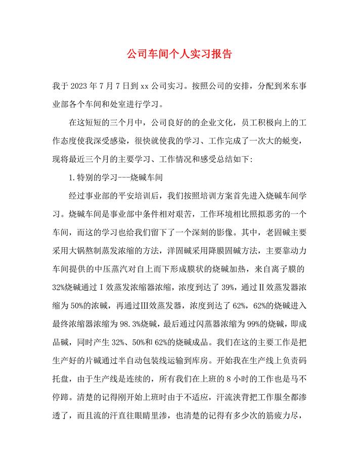 2023年公司车间个人实习报告.docx