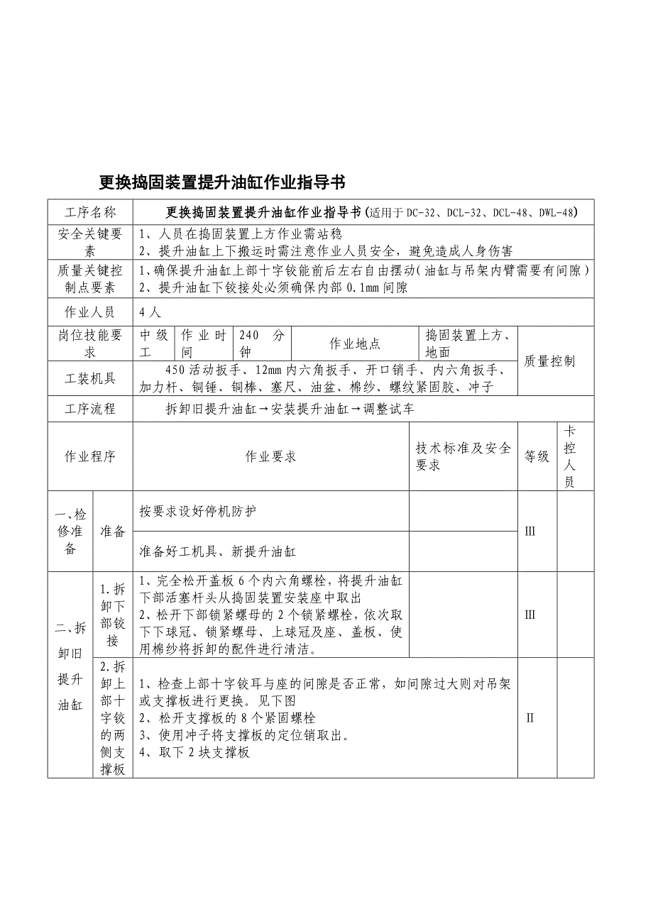 最新捣固装置提升油缸更换作业指导书_第1页