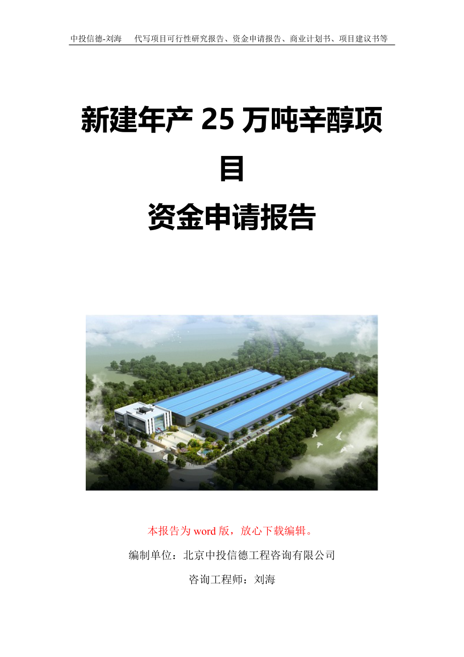 新建年产25万吨辛醇项目资金申请报告写作模板定制