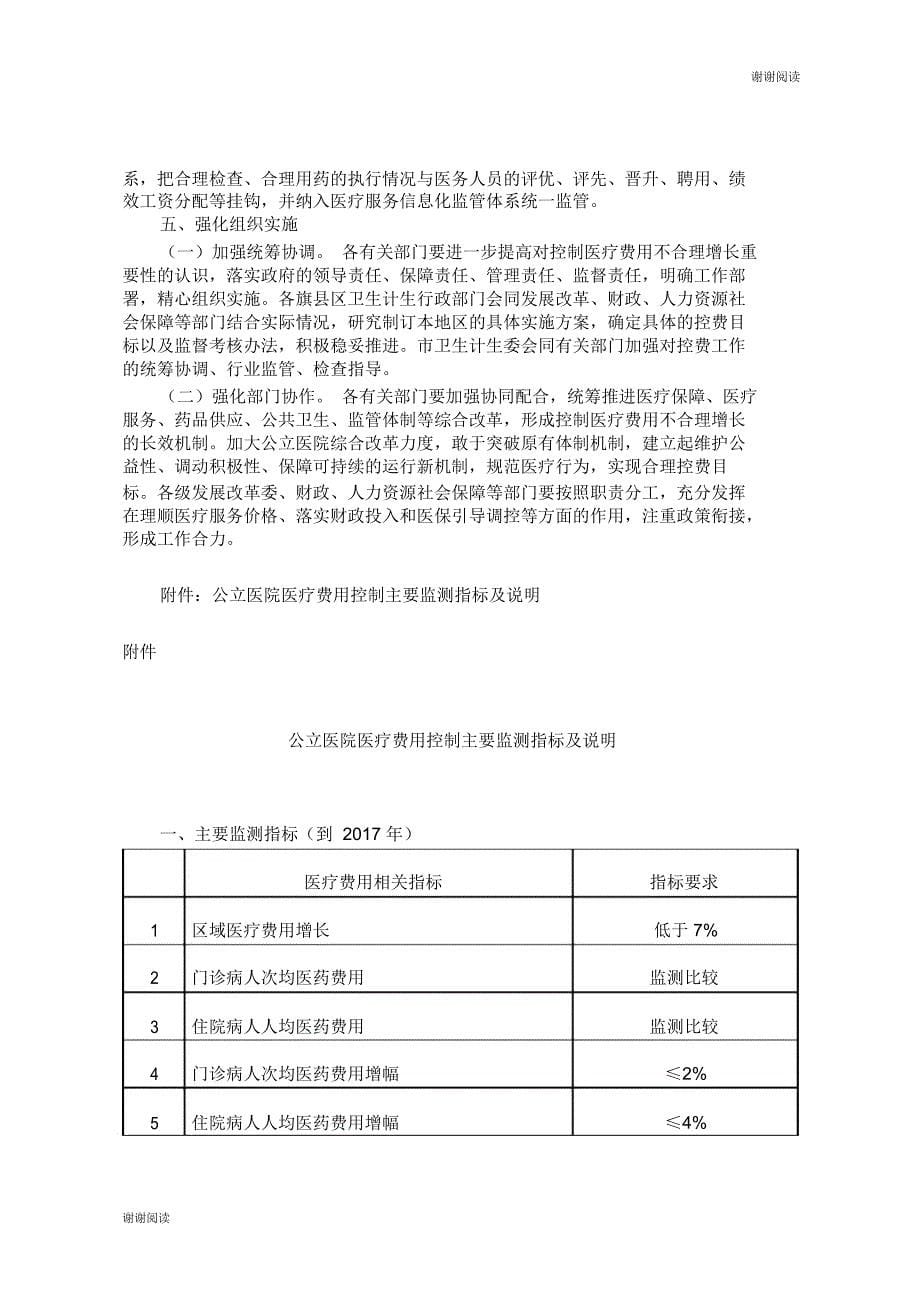 关于控制公立医院医疗费用不合理增长的实施方案_第5页