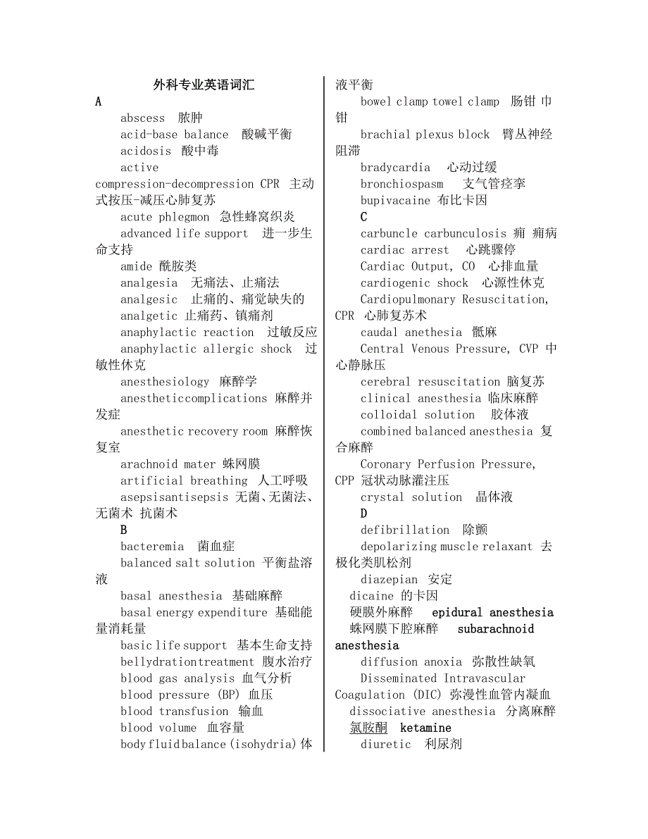 外科专业英语词汇大全_第1页