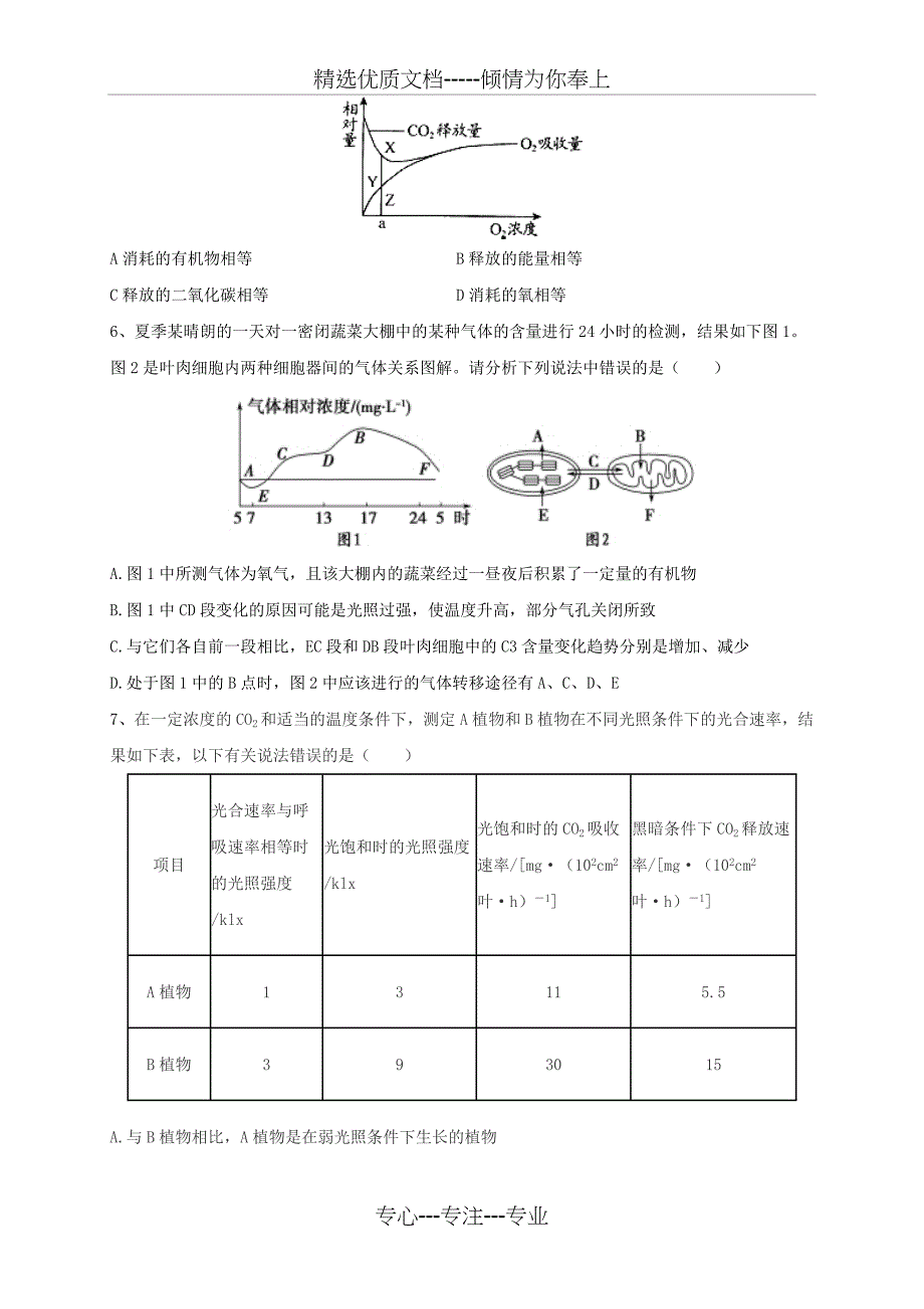 高中生物光合作用和呼吸作用专题训练_第3页