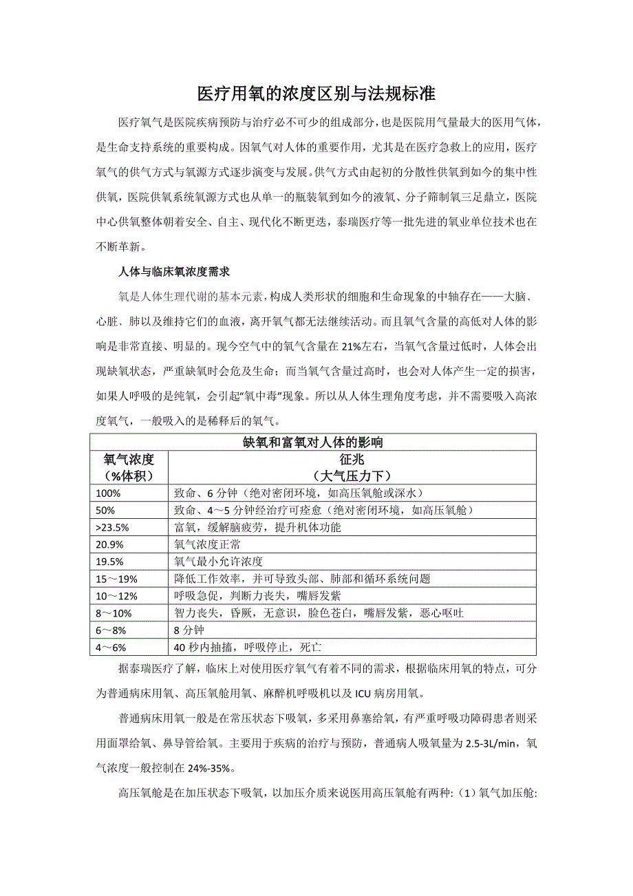 医用氧气的浓度区别与法规标准_第1页