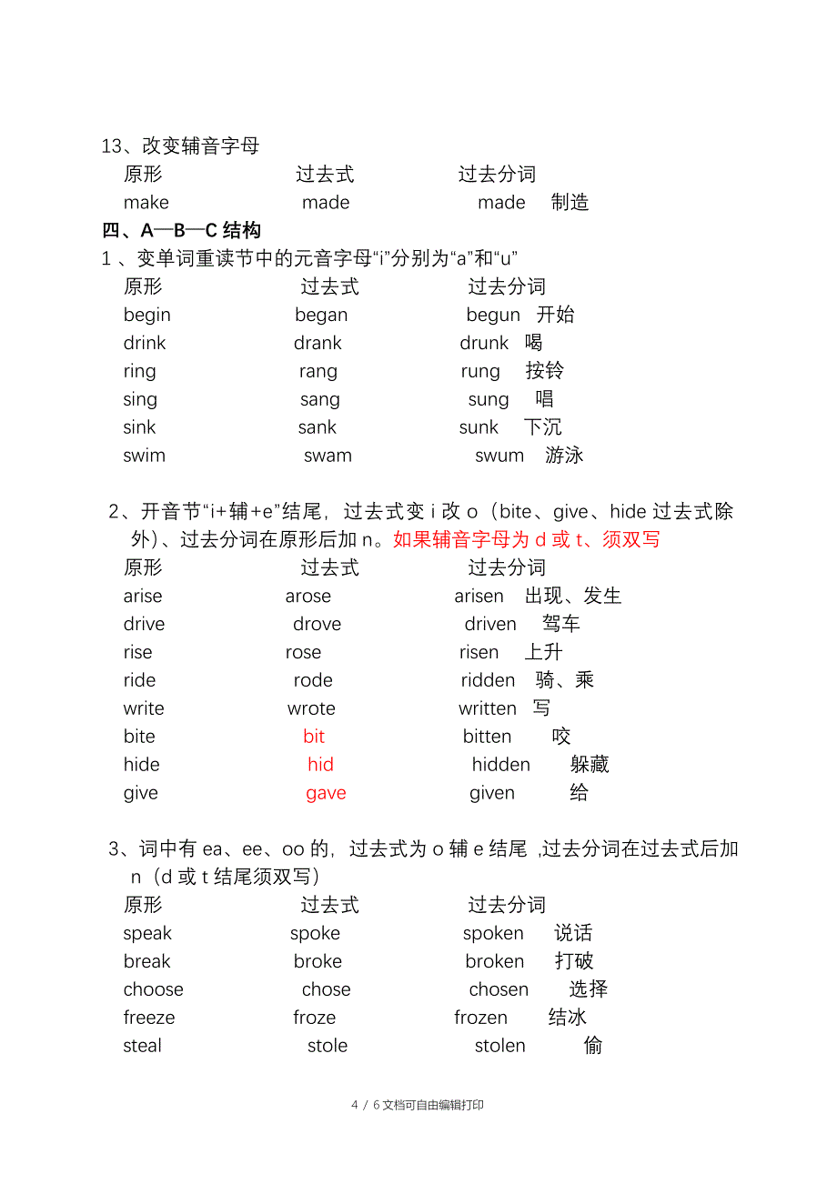 英语常用不规则动词变化规律小结_第4页