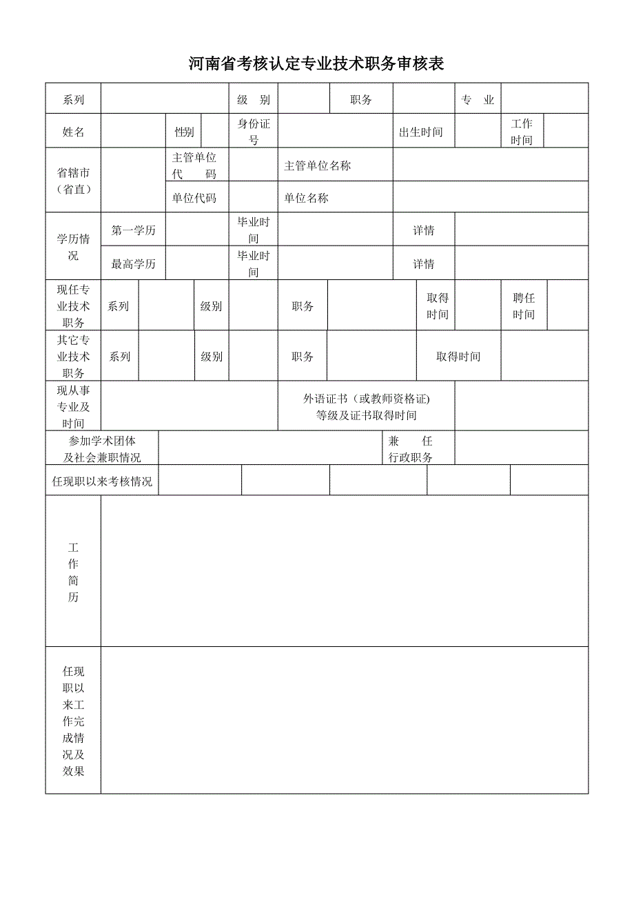 河南省考核认定专业技术职务审核表_第1页