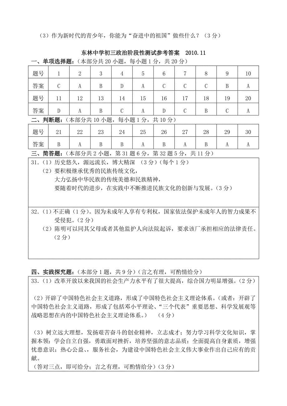 九年级政治第一学期综合测试 苏教版_第5页