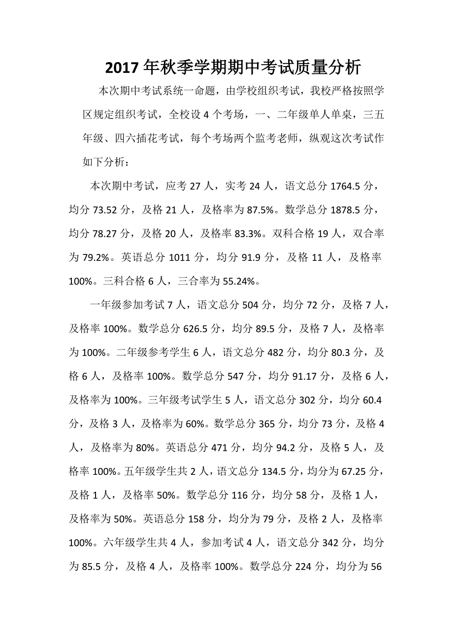 期中考试质量分析.docx_第1页