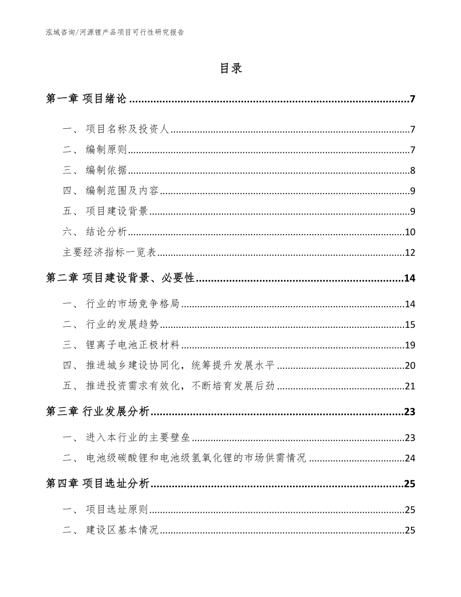 河源锂产品项目可行性研究报告（模板范文）_第1页