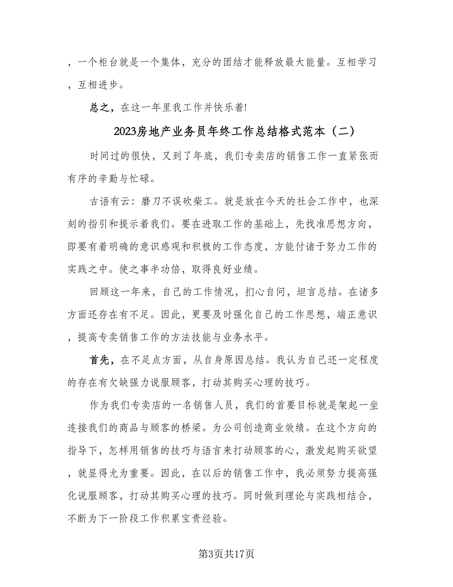 2023房地产业务员年终工作总结格式范本（5篇）.doc_第3页