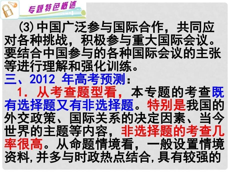 高考政治专题复习 （8）国际社会与我国的外交政策课件_第5页