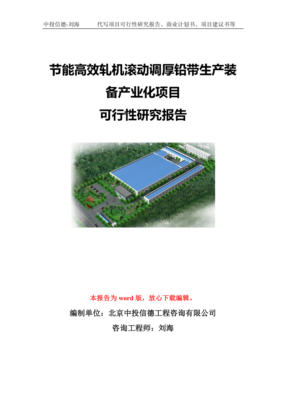 节能高效轧机滚动调厚铅带生产装备产业化项目可行性研究报告写作模板-代写定制_第1页