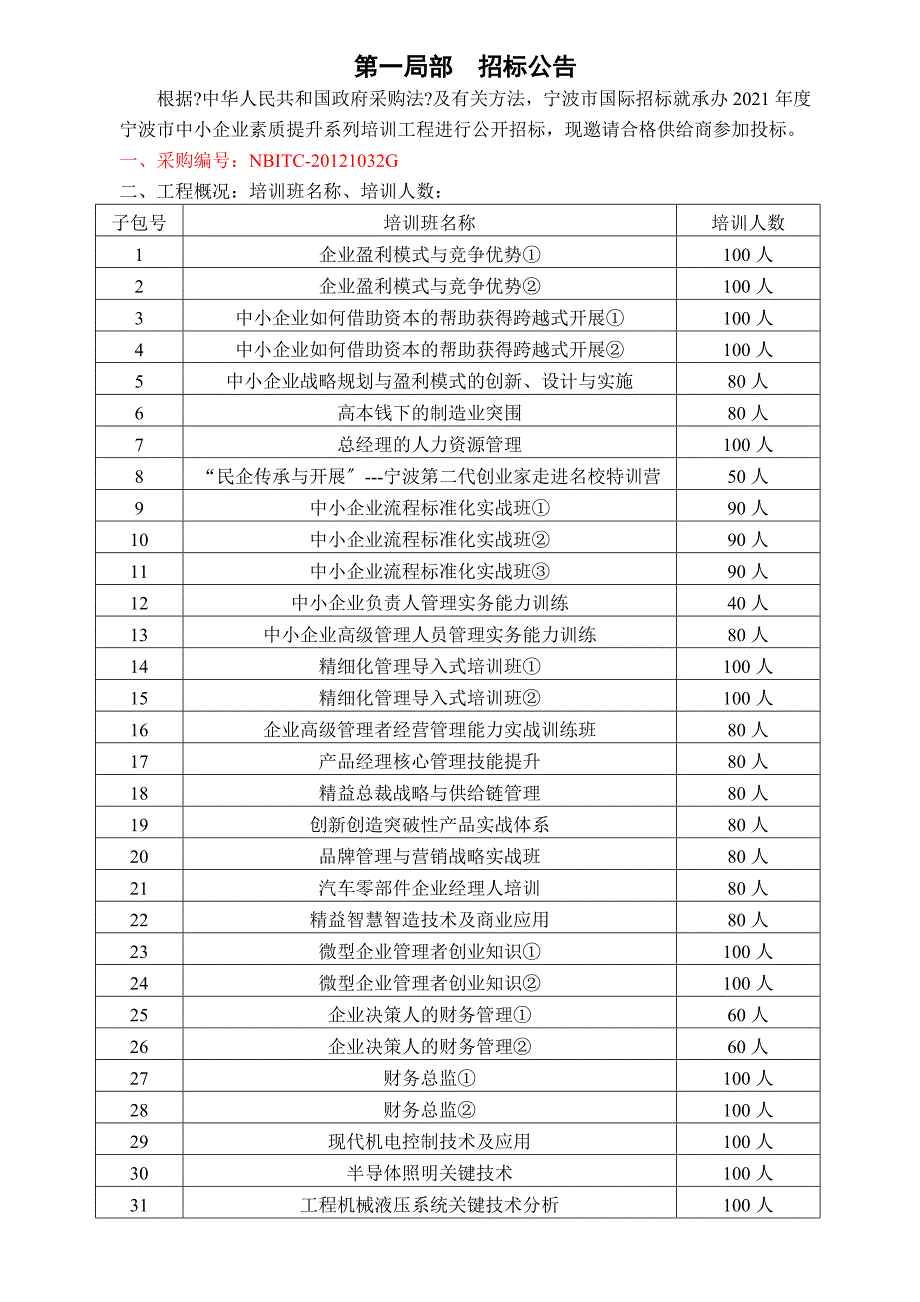 【word文档】度XXX市中小企业素质提升系列培训项目招标文件_第3页