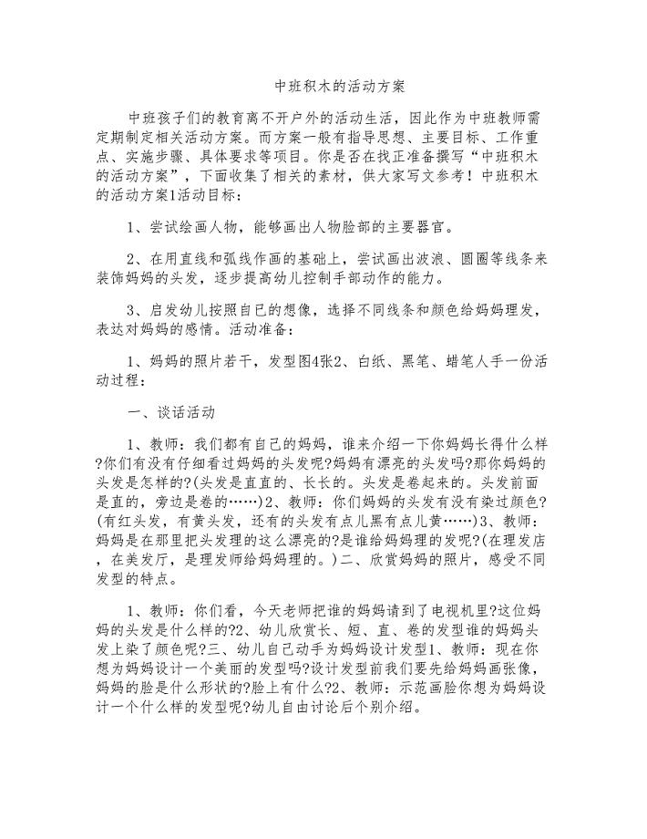 中班积木的活动方案