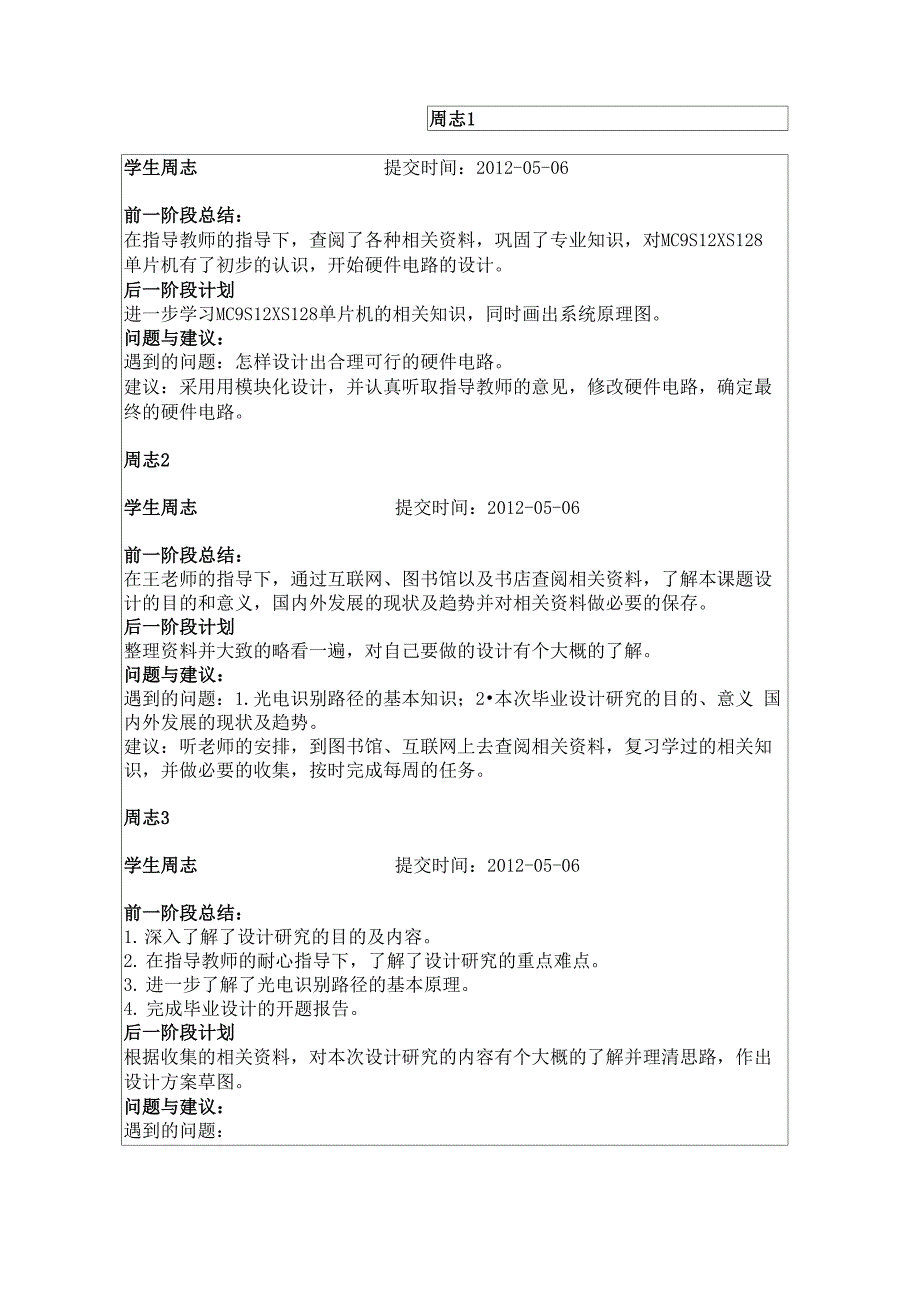 毕业论文设计周志_第1页