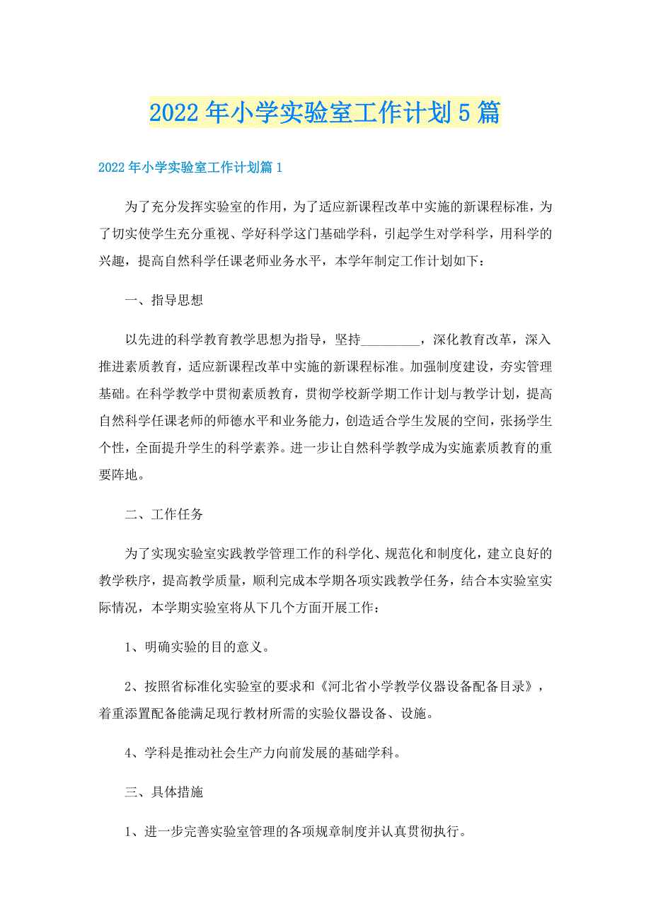 2022年小学实验室工作计划5篇_第1页