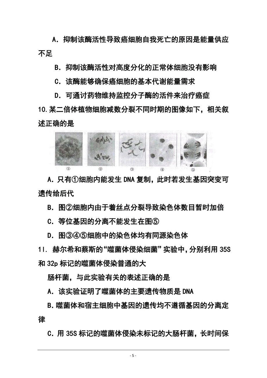 ]安徽省淮北市高三第一次模拟考试生物试题 及答案_第5页