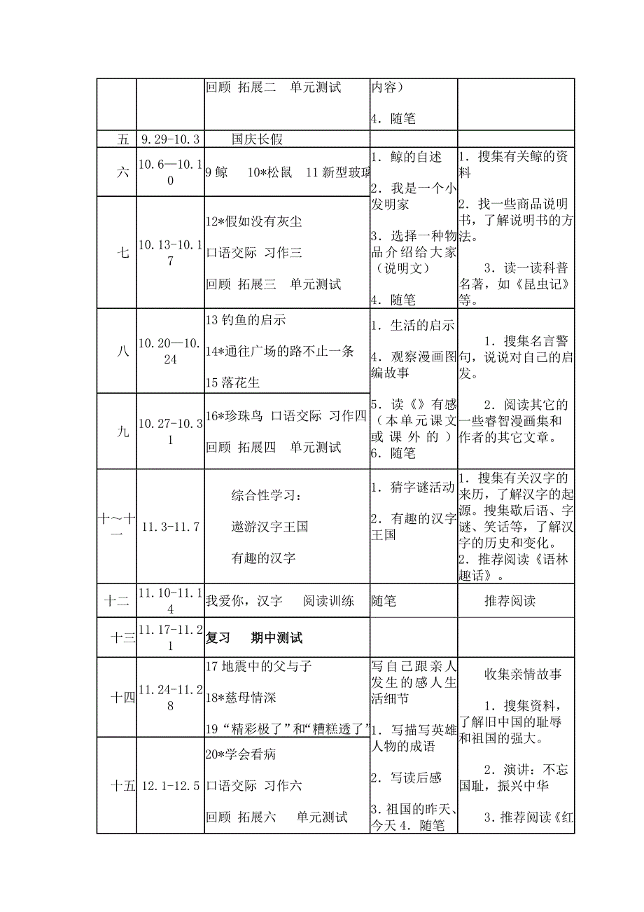 2014秋五年级上册教学计划和进度表.doc_第4页