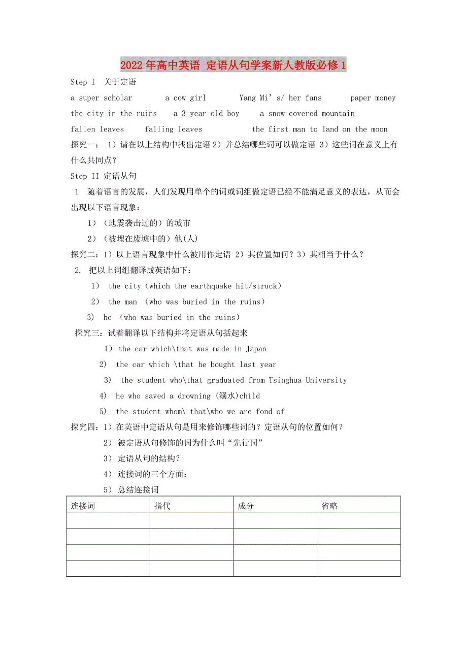 2022年高中英语 定语从句学案新人教版必修1_第1页