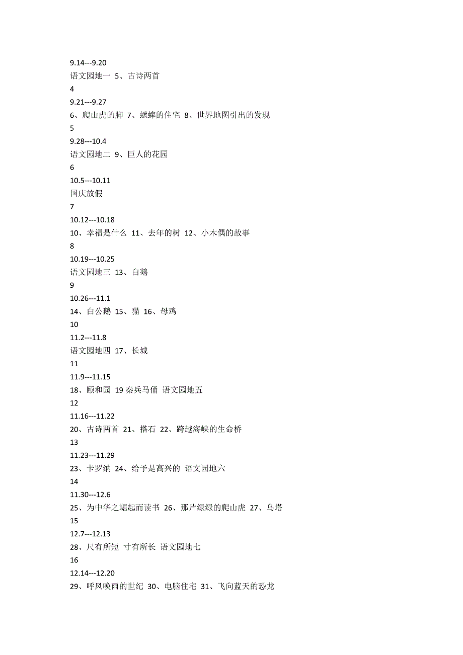 人教版小学语文四年级上册教学计划_第3页