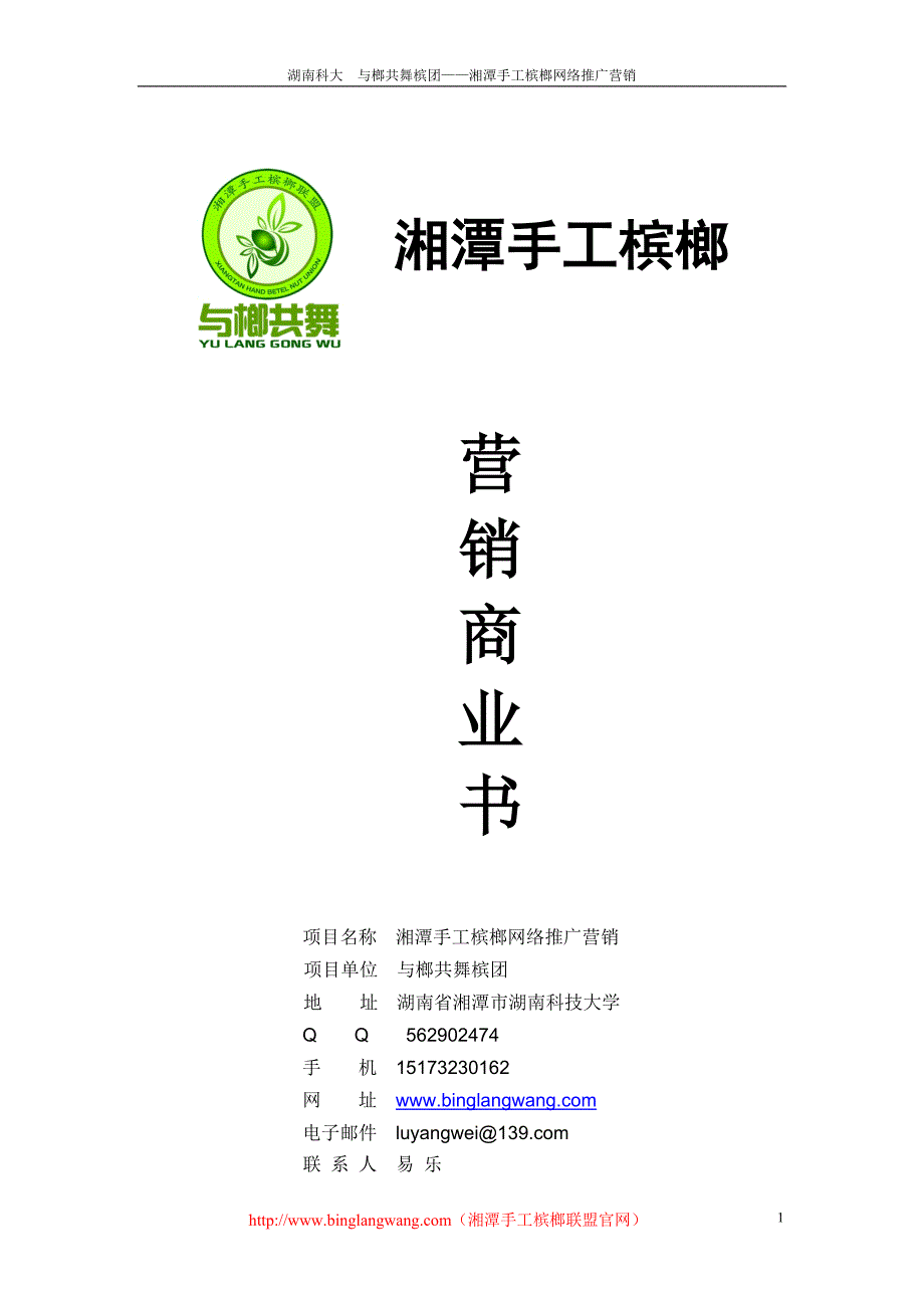 湘潭手工槟榔网络推广营销商业书.doc_第1页