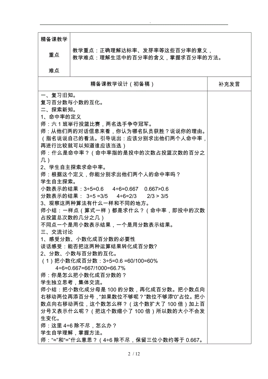 百分数的课例研磨式集体备课记录表_第2页