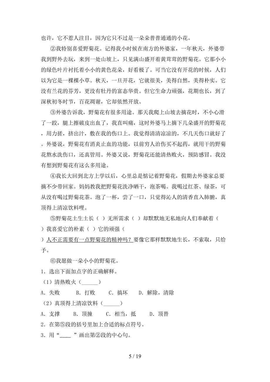 北师大版三年级下册语文阅读理解摸底专项练习题含答案_第5页