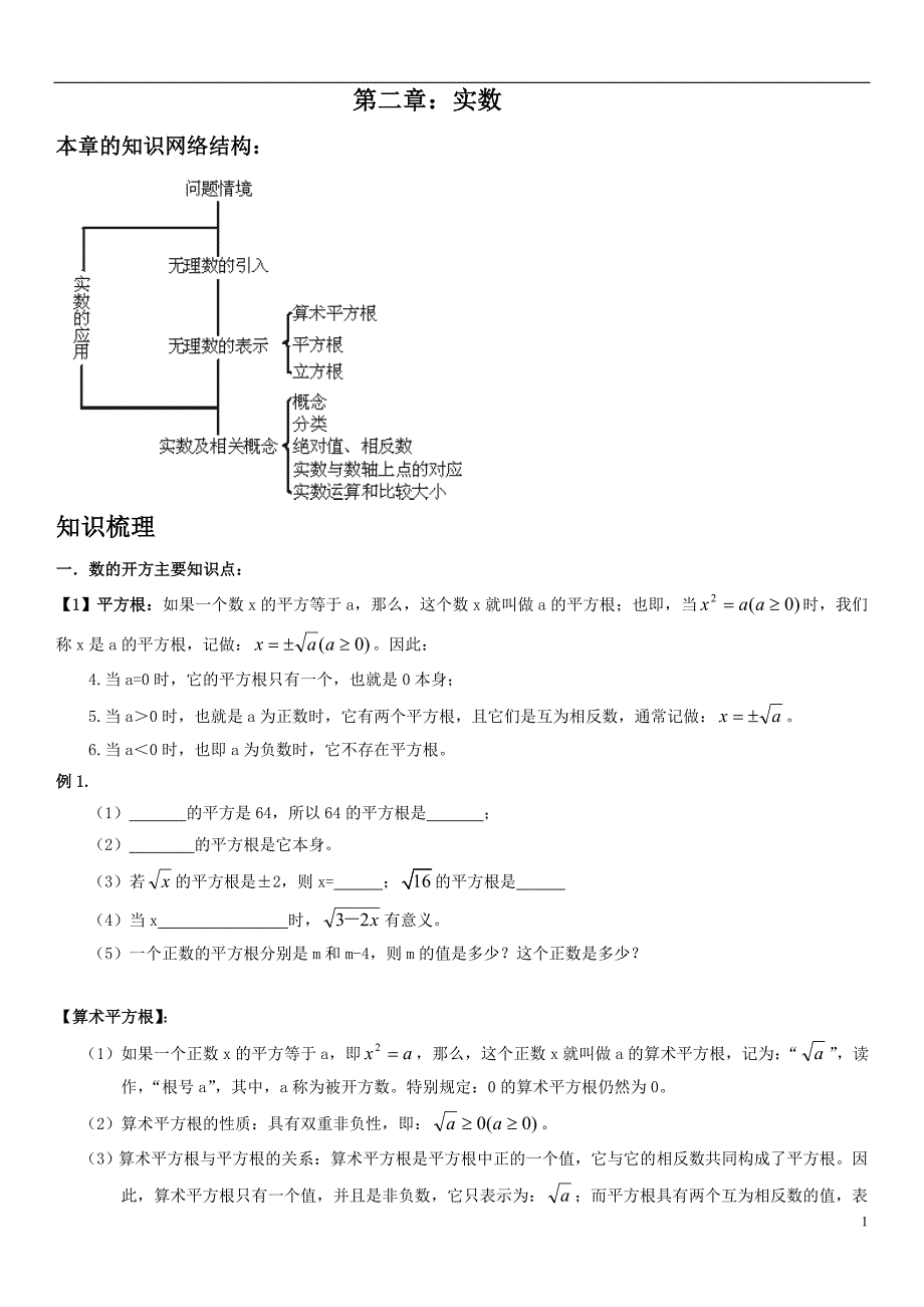北师大版八年级数学上册第二章实数复习精品_第1页