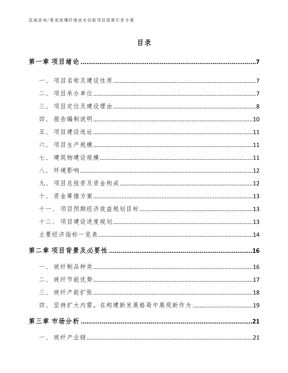 娄底玻璃纤维技术创新项目招商引资方案（模板范文）_第1页