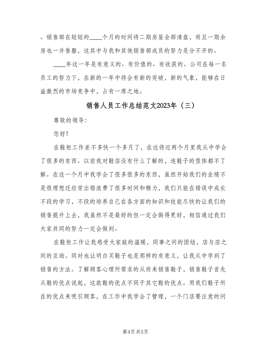 销售人员工作总结范文2023年（3篇）_第4页