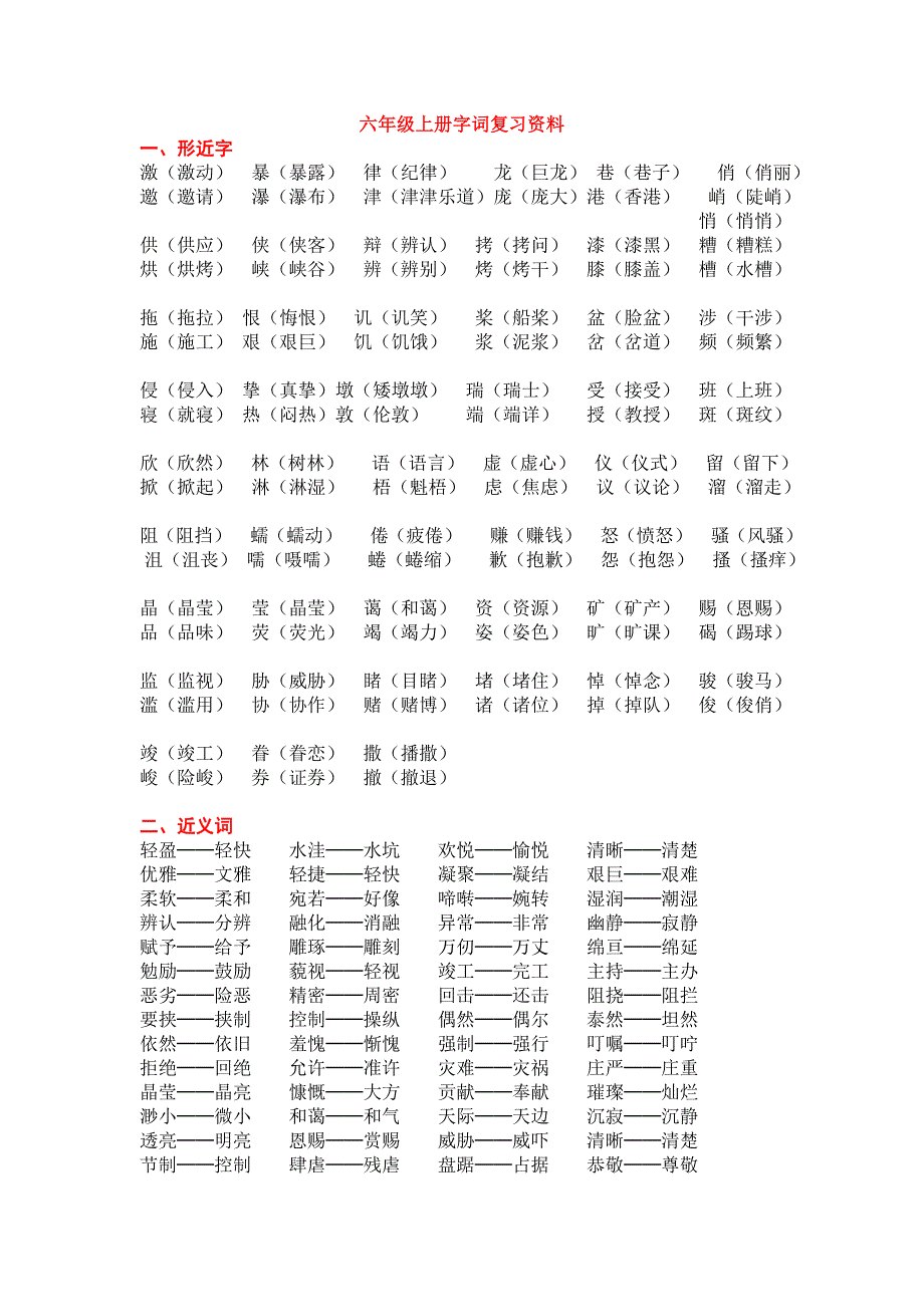 六年级上册字词复习资料_第1页