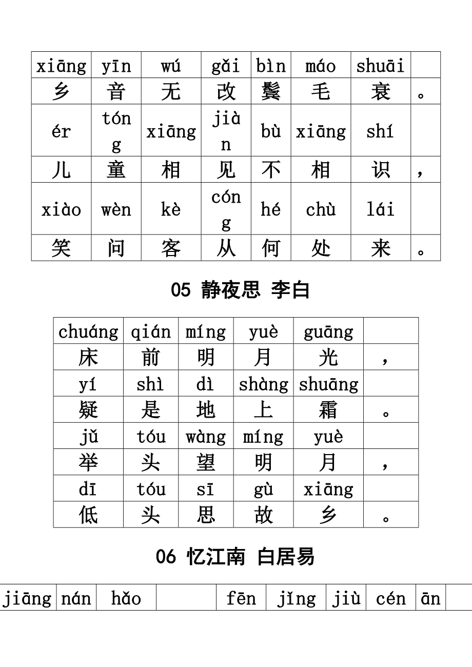 小学1-6年级必背古诗WORD版(带拼音)_第3页