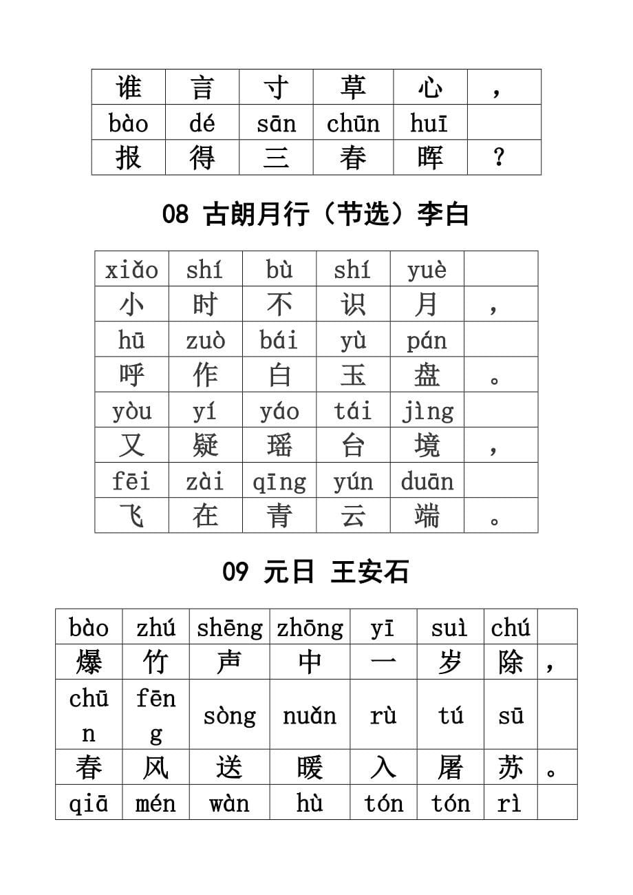 小学1-6年级必背古诗WORD版(带拼音)_第5页