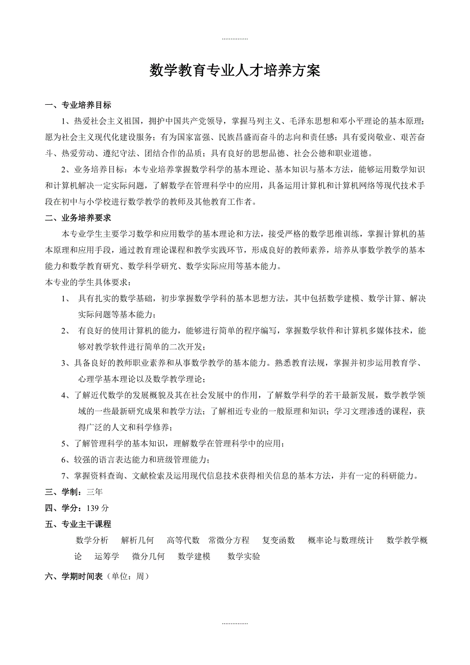 数学教育专业教学计划(精编)_第1页