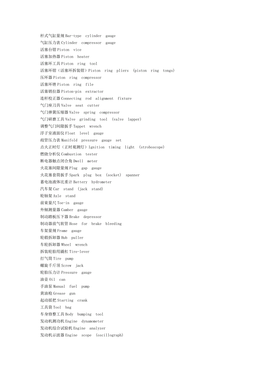 汽车维修中英文对照表.doc_第2页