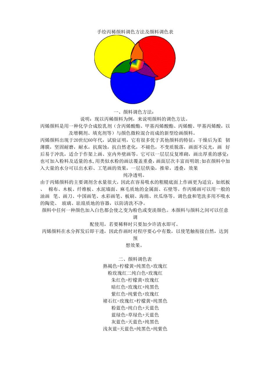 手绘丙稀颜料调色方法及颜料调色表_第1页