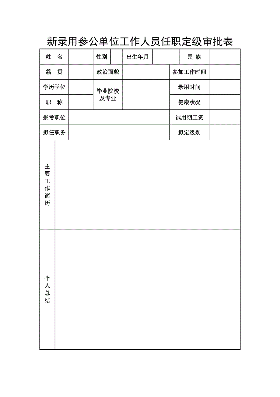 新录用参公单位工作人员任职定级审批表_第1页