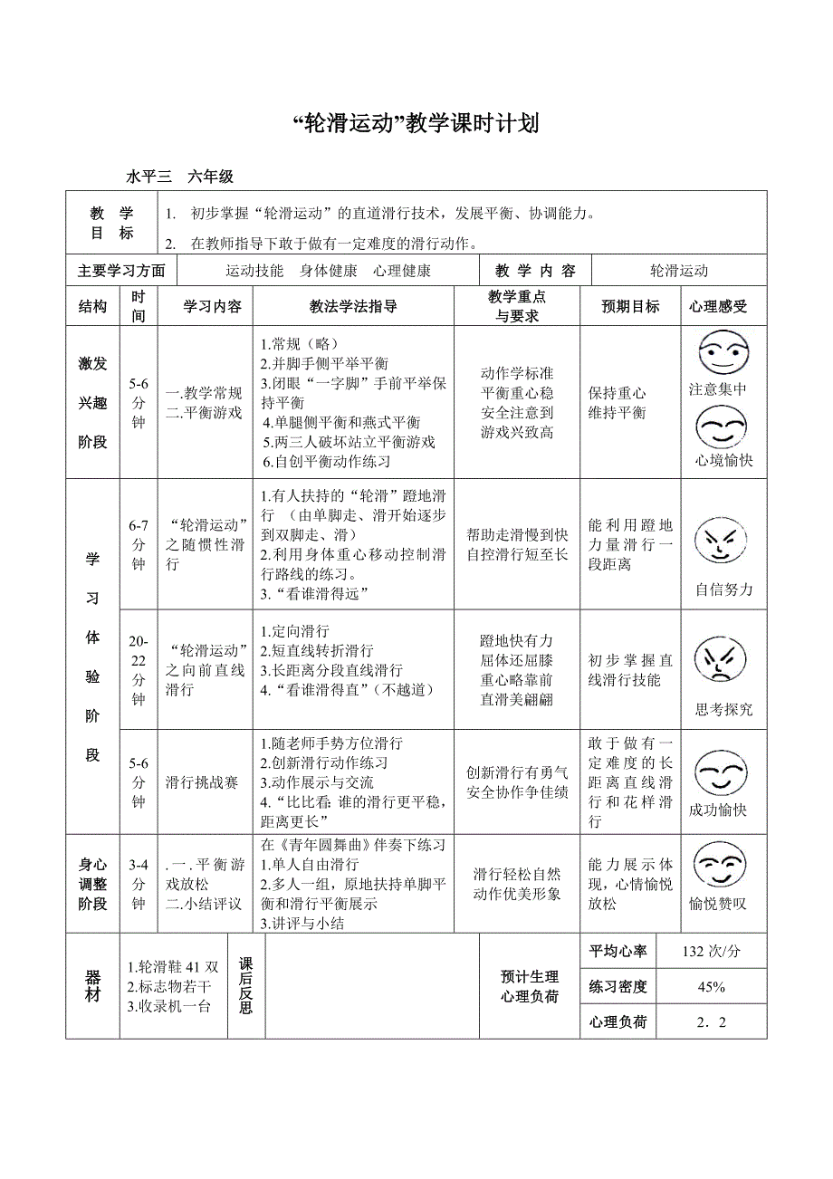 “轮滑运动”教学课时计划_第1页