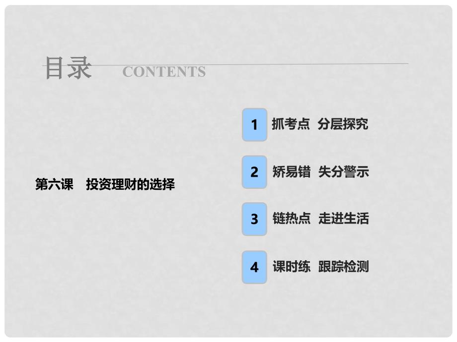 高考政治一轮复习 第一部分 第二单元 生产、劳动与经营 第六课 投资理财的选择课件_第1页