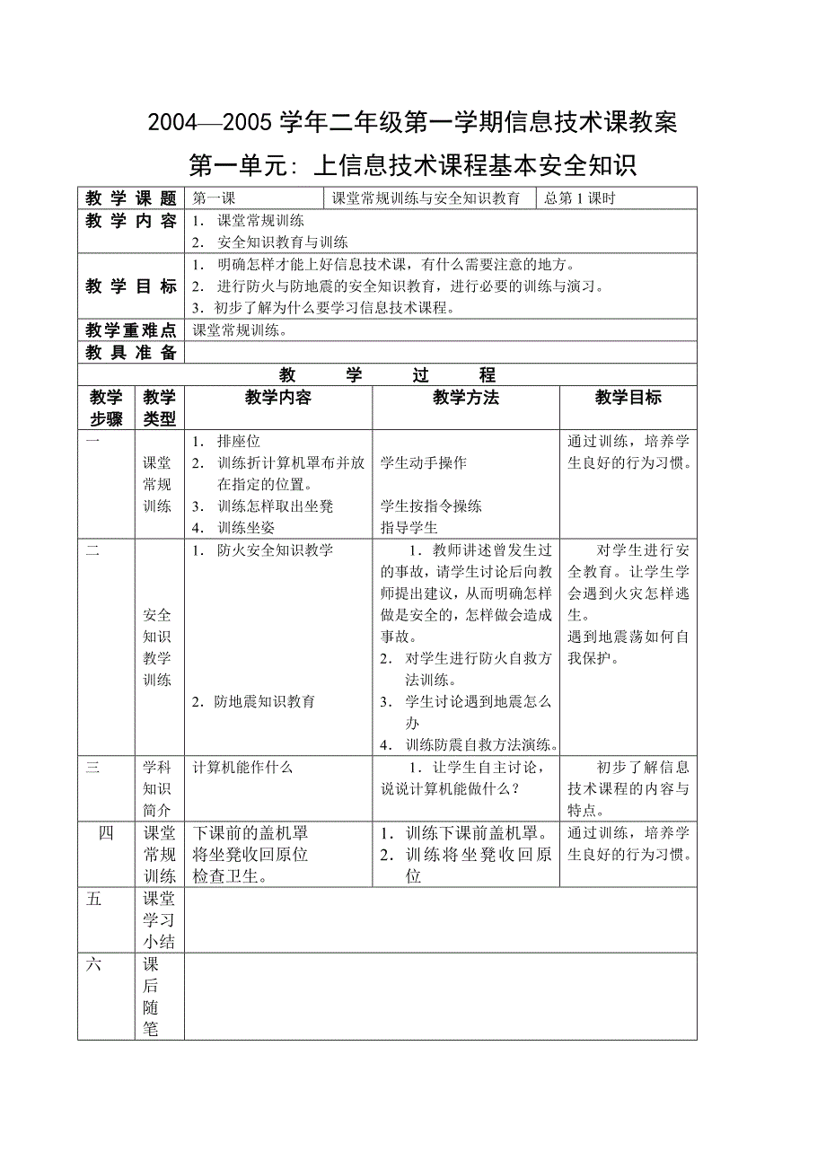 2004—2005学年二年级第一学期信息技术课教案（教育精品）_第1页