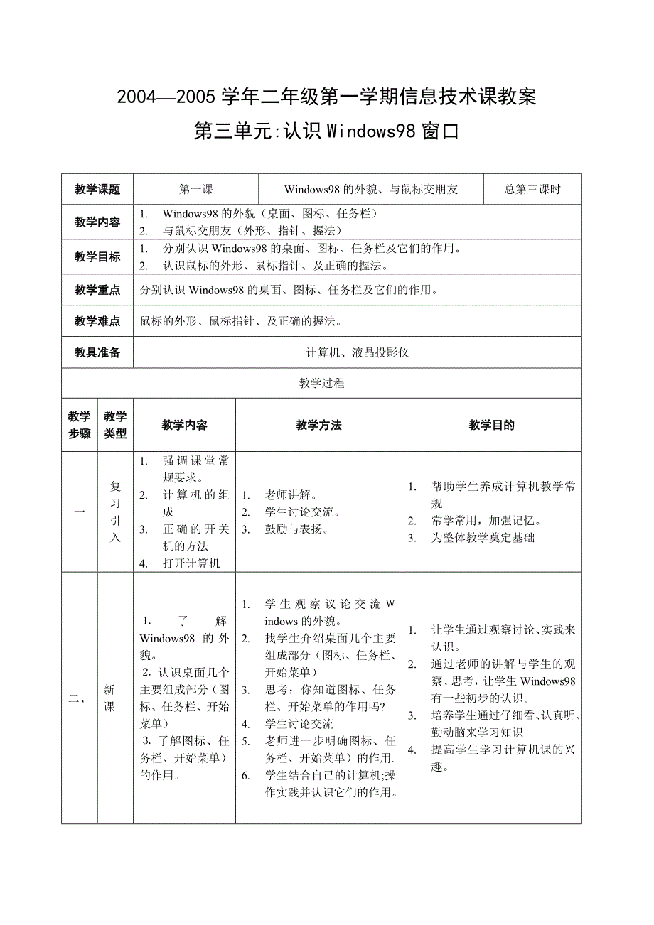 2004—2005学年二年级第一学期信息技术课教案（教育精品）_第4页