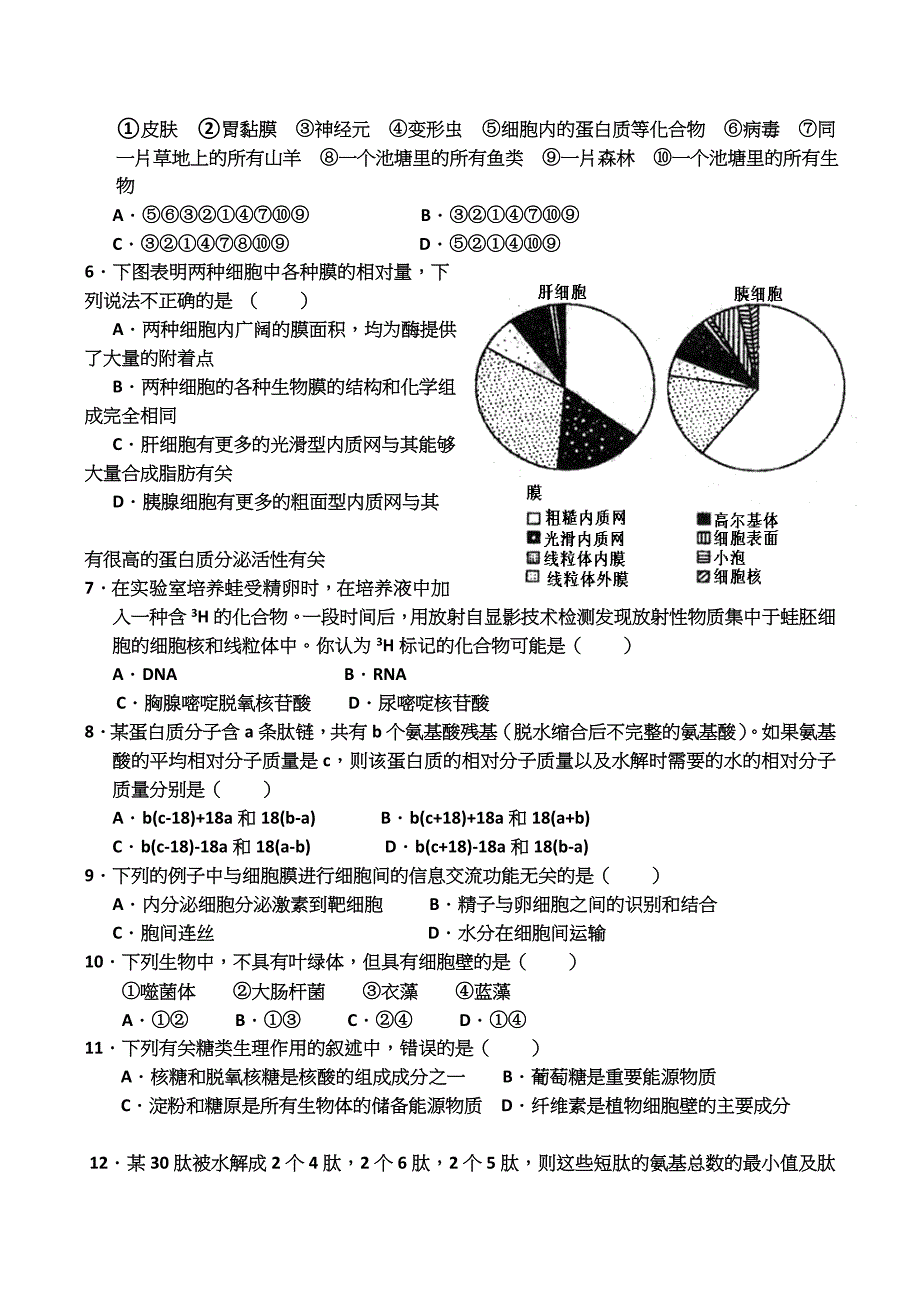 河南省泌阳一高20082009学年度高一生物上学期期中考试试题~(doc文档)_第2页