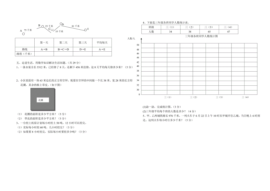 人教版三年级下册数学试卷及答题卡_第2页