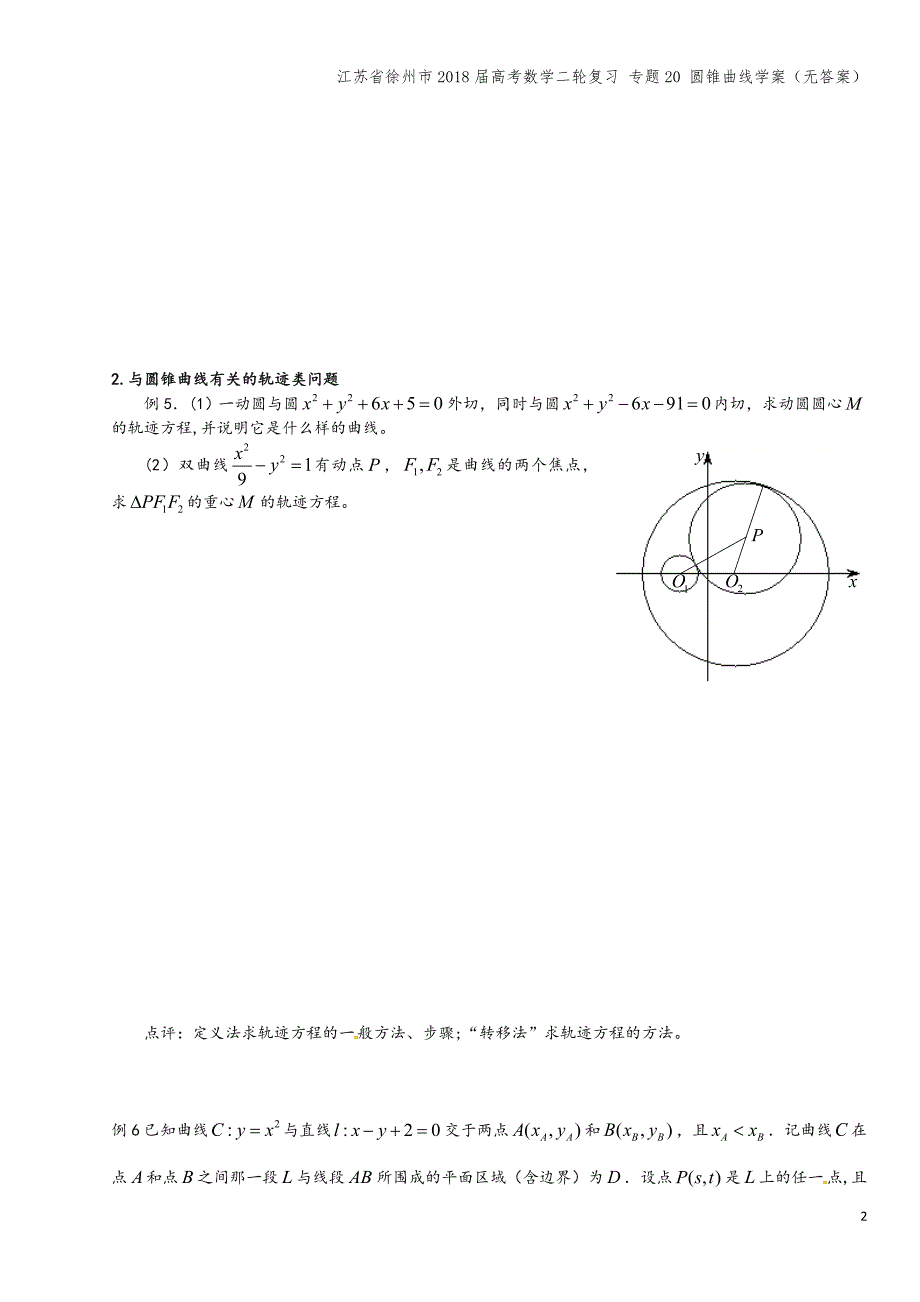 江苏省徐州市2018届高考数学二轮复习-专题20-圆锥曲线学案(无答案).doc_第2页