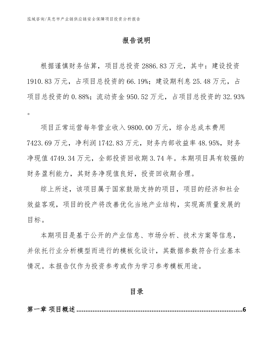 吴忠市产业链供应链安全保障项目投资分析报告模板_第1页