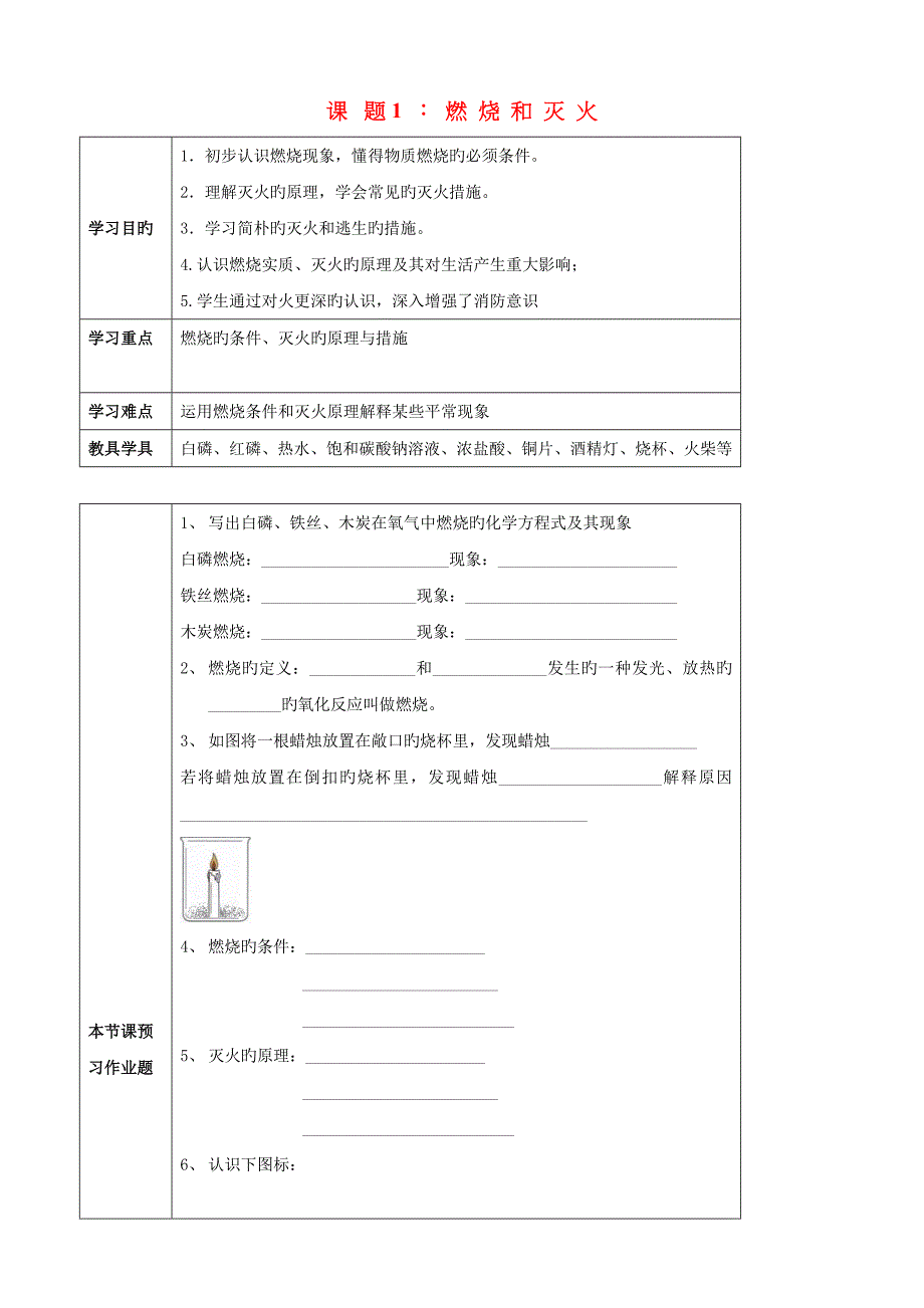 江苏省启东市初中化学燃烧和灭火学案_第1页