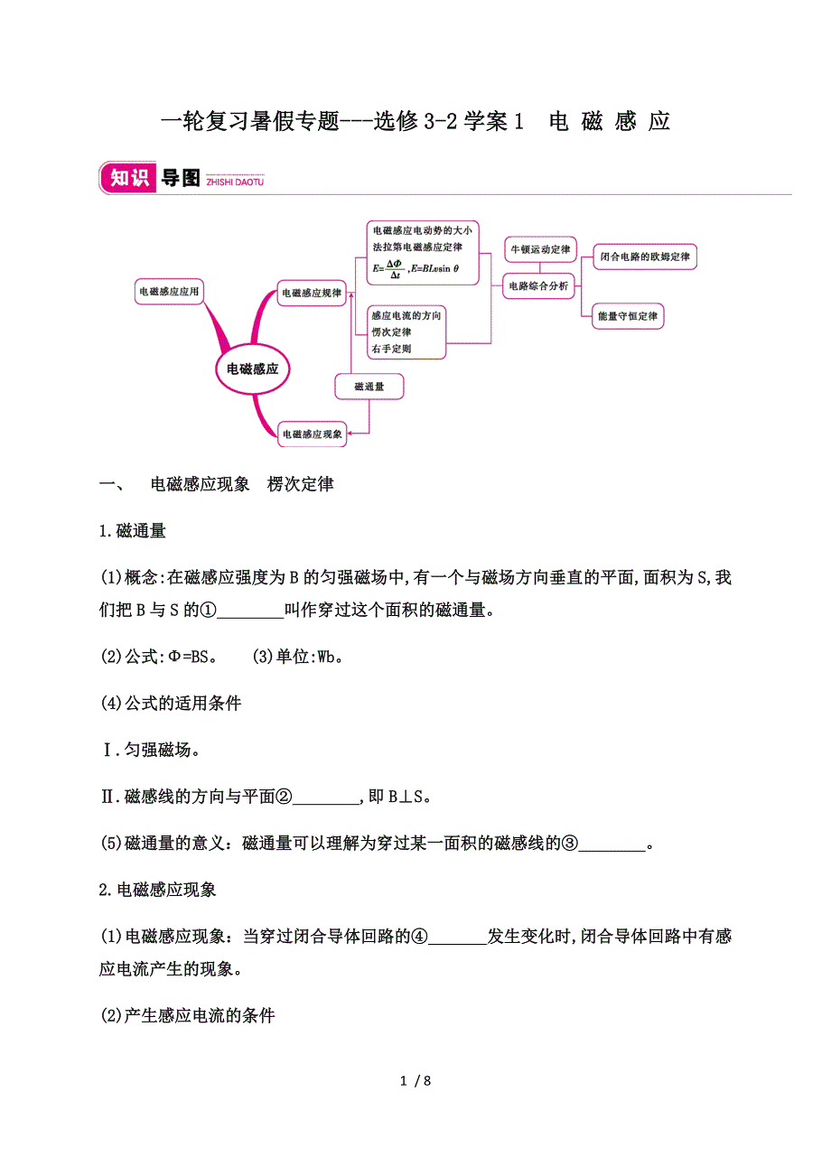 1电磁感应高中物理一轮复习暑假专题学案选修32_第1页