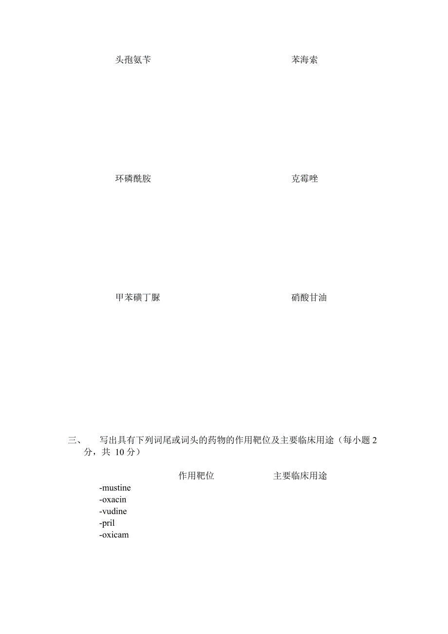 中国药科大学药物化学期末试卷(最新整理)_第3页