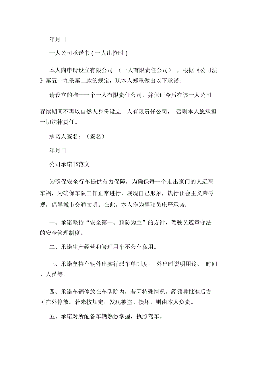 一人公司承诺书范文_第2页